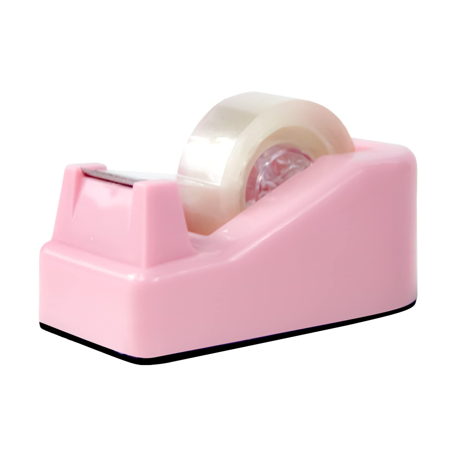 1Pcs Desktop Tape Dispenser Adhesive Roll Holder with Weighted Nonskid Base, Pink (Tape not Included)
