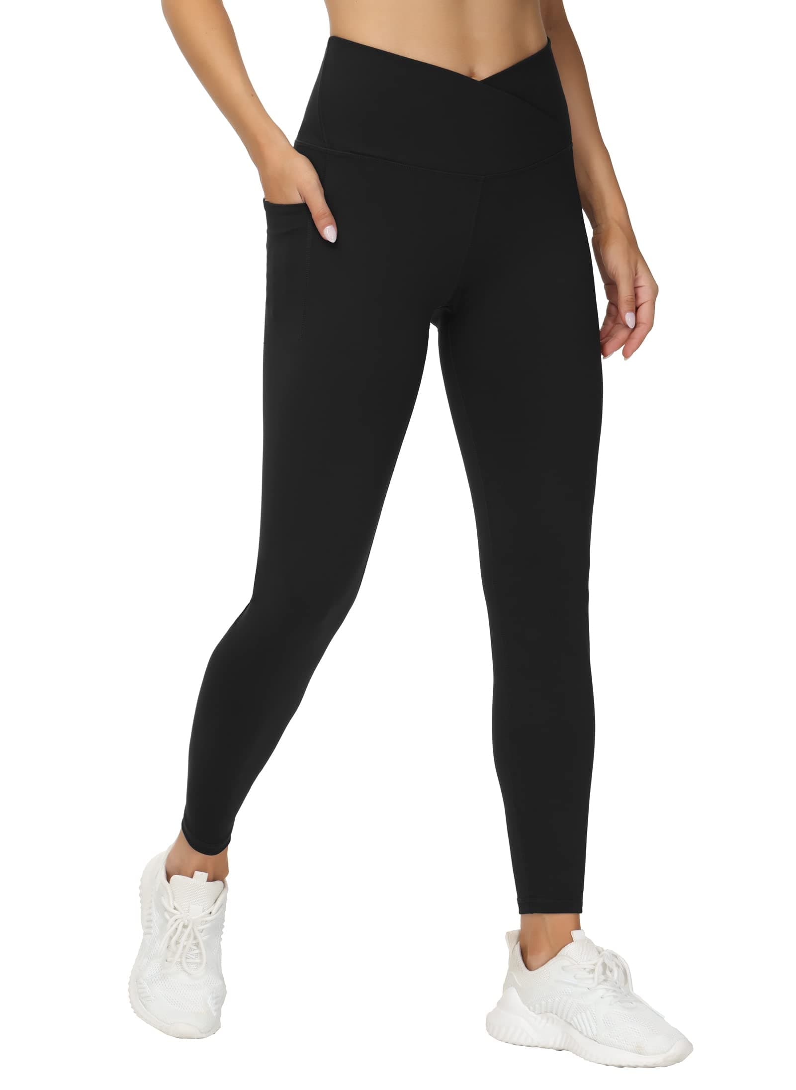 Women's V Cross Waist Workout Leggings Tummy Control Running Yoga Pants with Pockets