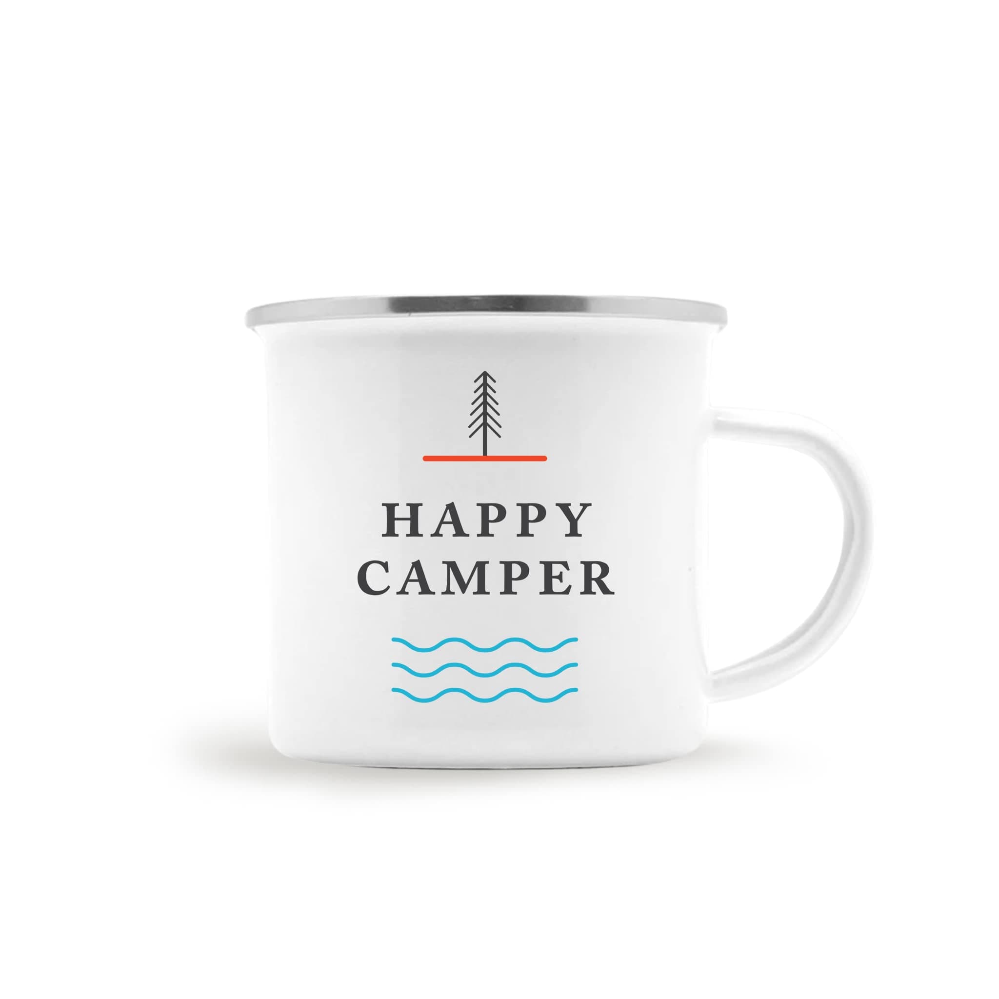 Journo Happy Camper Enamel Camping Mug - White, 10 Ounce (295 ml), Eco-Friendly Camp Mugs Perfect For Hot Morning Coffee Or Cool Campfire Whiskey. (Two Unique Styles To Choose From Travel Gear.) …