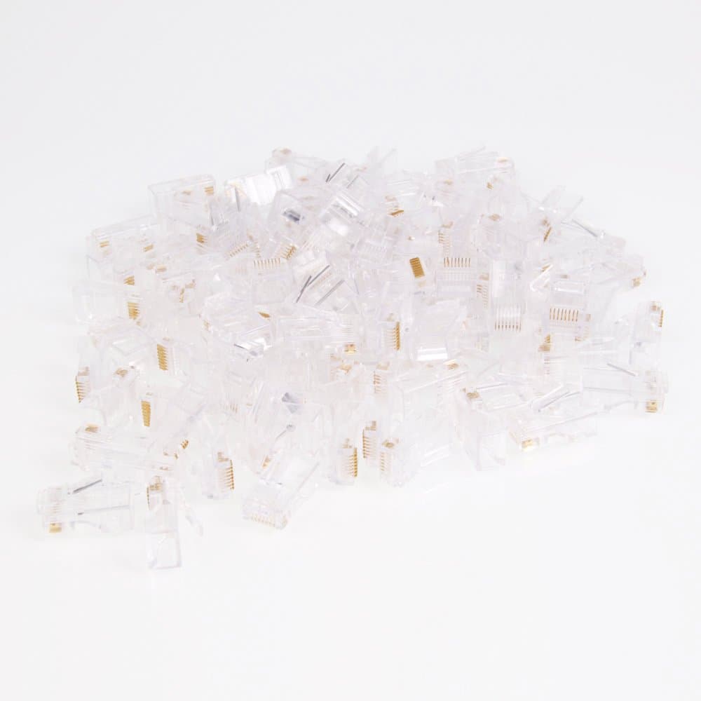 100 Pcs RJ45 RJ-45 Network Lan Cord Connector Crystal Head for UTP Cat5 Cat5e Solid or Stranded Wire White