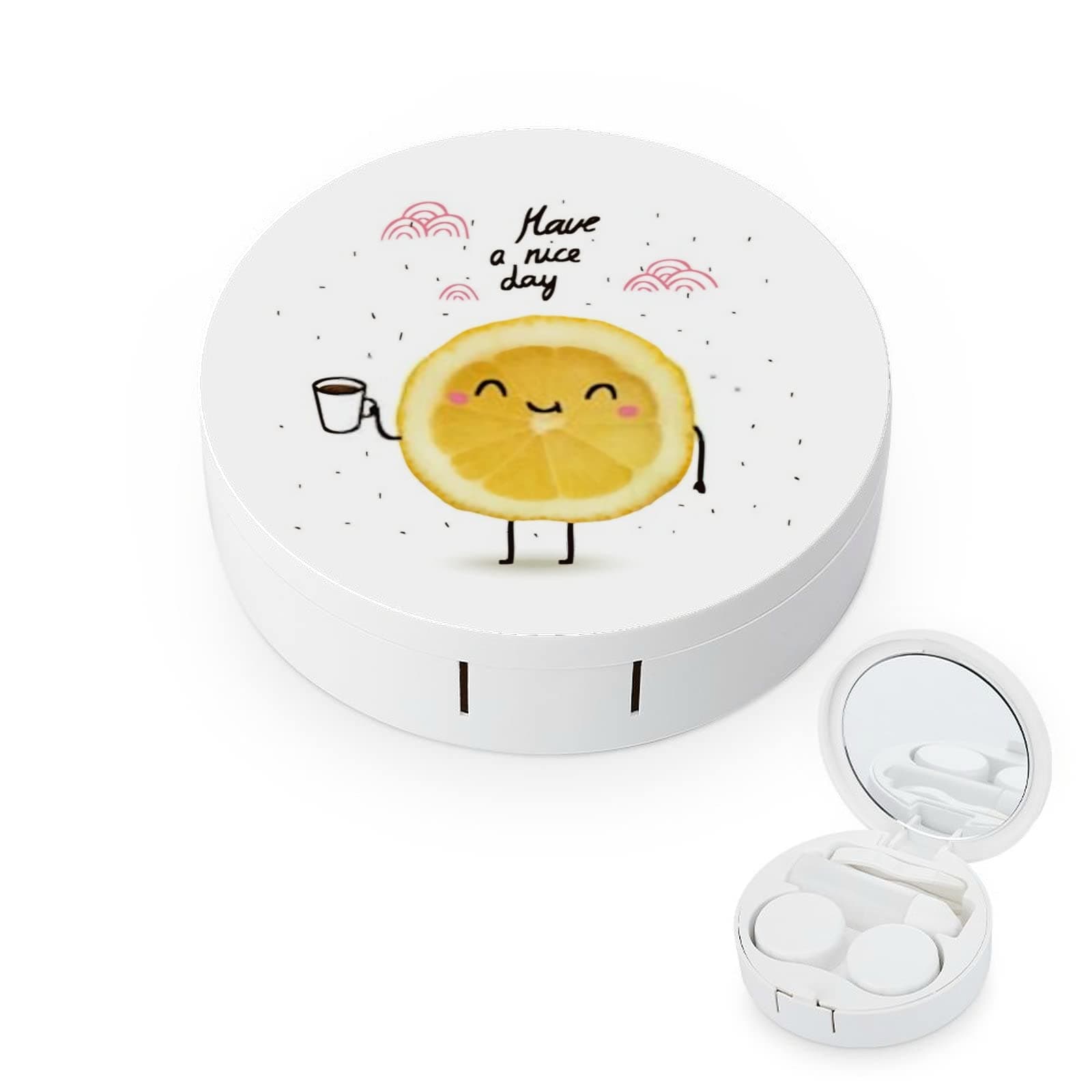 Portable Case for Contact Lens Case,Have Nice Day Cute Funny Cartoon Pattern Portable Contact Lens Box Kit With Mirror,Travel Portable Case for Contact Lens Case Durable With Bottle And Tweezers