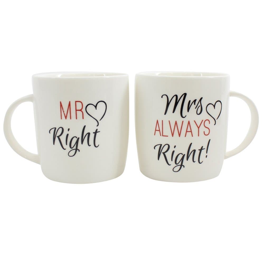 Mr. Right and Mrs. Always Right Novelty Set of Two Cute Coffee Tea Mugs, Perfect for Wedding or Anniversary Celebration