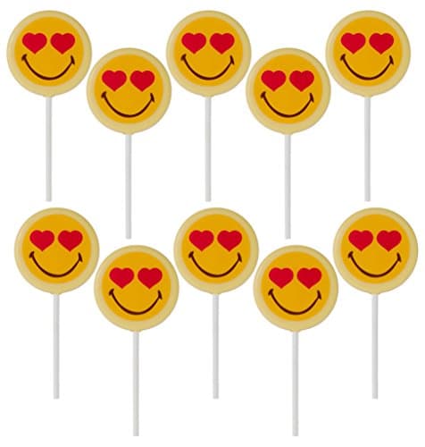 Smiley World Emoji Face Expressions White Milk Chocolate Heart Lollipops Suckers "I LOVE YOU" Gourmet Personal Mothers Day Gift (10 Pack)