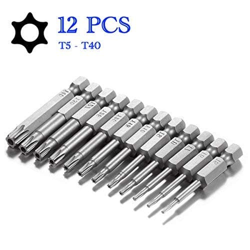 Torx Head Screw Driver Bit Set, Sihek 12pcs 1/4 Inch Hex Shank T5-T40 2 Inch Length S2 Steel Torx Security Head Screwdriver Drill Set Bits