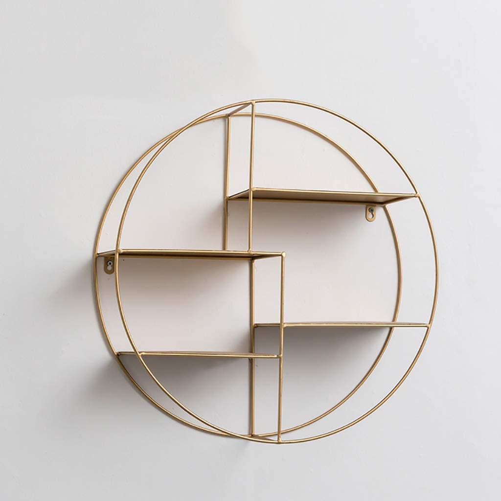 HJIA Floating Shelves Nordic Wrought Iron Creative Round Wall Storage Shelf/Personalized Store Wall Industrial Wind Decorative Frame. (Color : Gold)
