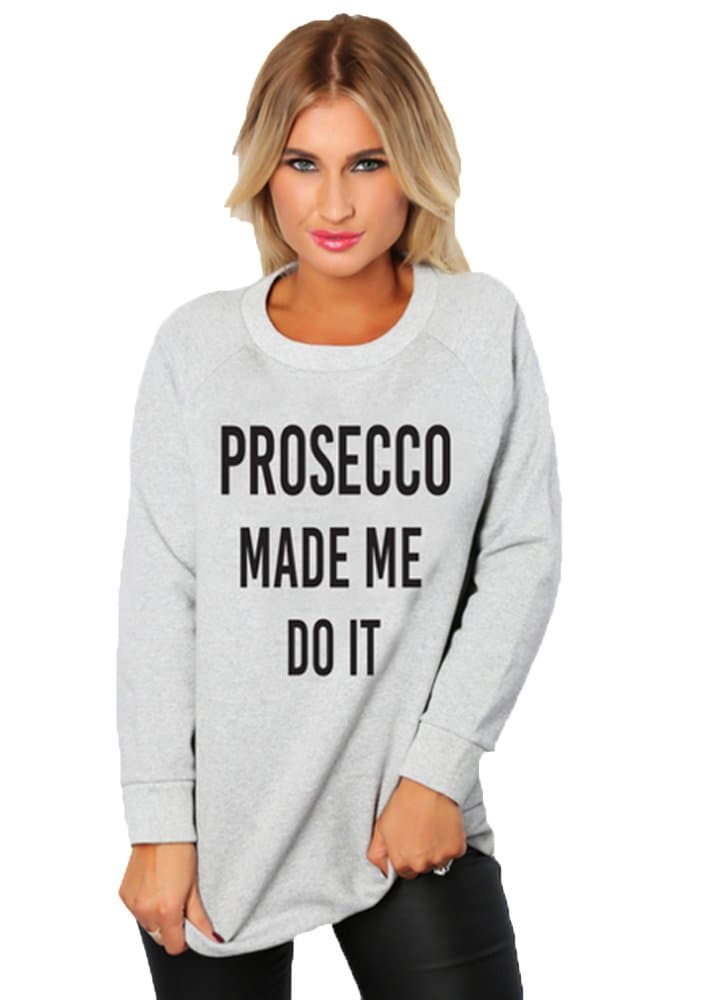 Womens Ladies Christmas Jumper "Prosecco Made Me Do It" Sweatshirt Xmas 8-14 (M/L 12-14, Grey)