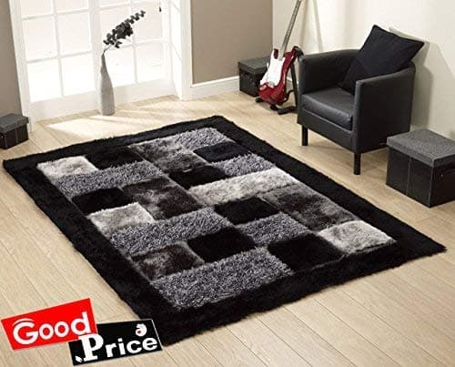 Dtex Multicolor Modern 5D Shaggy Rugs, Long Lasting, Carpets for Living Room, Hall/Drawing Room Carpet 4 ft x 6ft- Black Grey