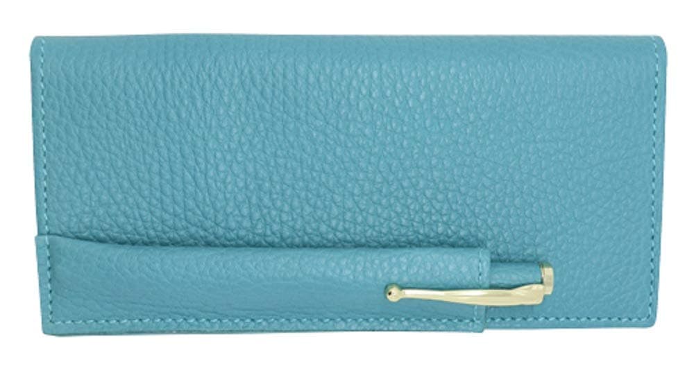 Teal Colorado Collection Genuine Leather Checkbook Cover with Matching Leather Hand-wrapped Gold Pen – Gift Box - Factory Direct – Made in USA by Real Leather Creations FBA649