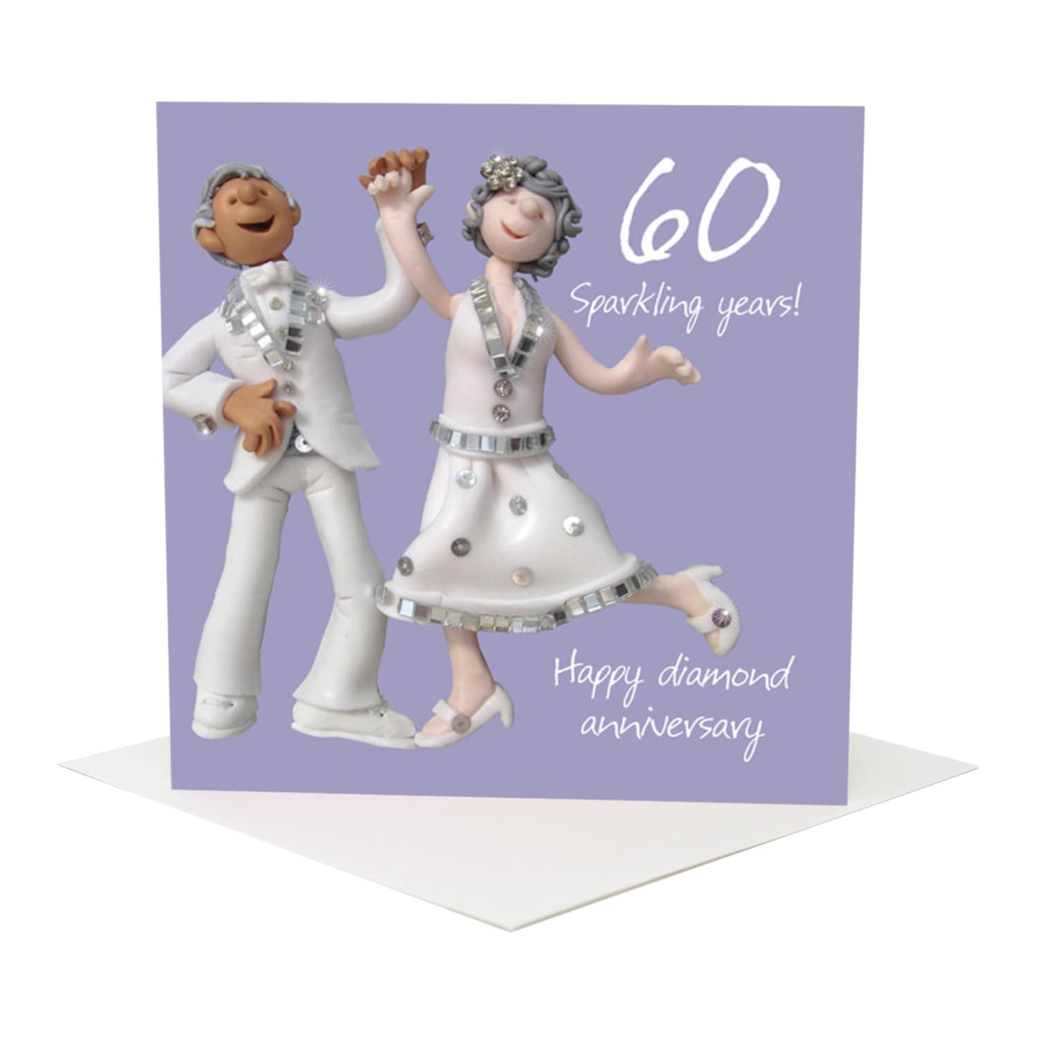 Holy Mackerel 60 sparkling years diamond 60th wedding anniversary card for a couple - designed by artist Erica Sturla - 15cm square and blank inside for your message - made in the UK