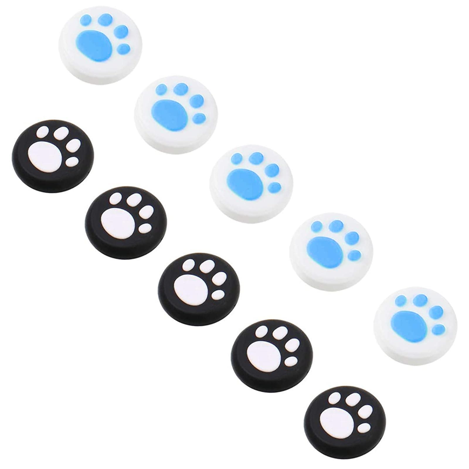 10 PCS Silicone Thumb Grip Caps Cute Cat Paw Design Joystick Covers Replacement Button Caps Compatible with Nintendo Switch/OLED/Lite Console (White-Blue, Black-White)