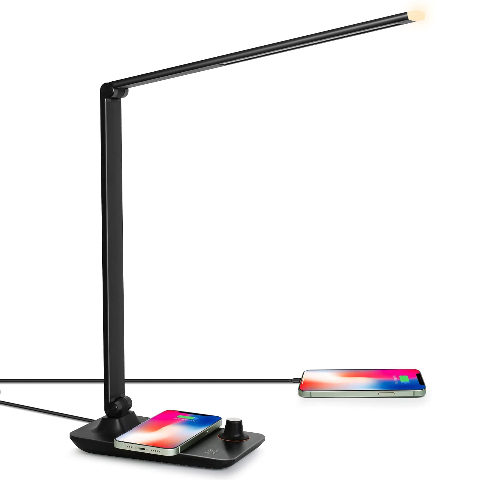 LE Dimmable LED Desk Lamp with Wireless Charger and 5V/2A Fast Charging USB Port, 10W Metal Office Table Lamp Touch Control 3 Lighting Modes, High Intensity Task Lamp for Reading, Study, Computer Work