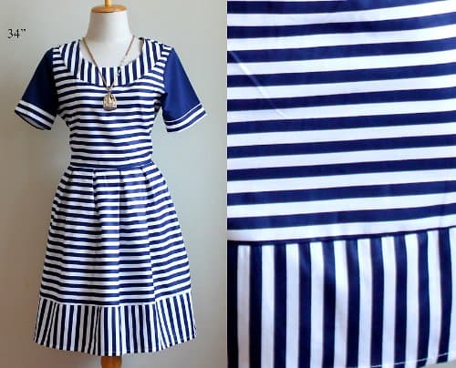 J2249 Vintage Babydoll Retro Sweet Stripe Mod Spring Hippie Gypsy Disco Emo Fashion Gothic Goth Lolita Summer Sun Casual Party Prom Cocktail Navy Blue Dress Size S M