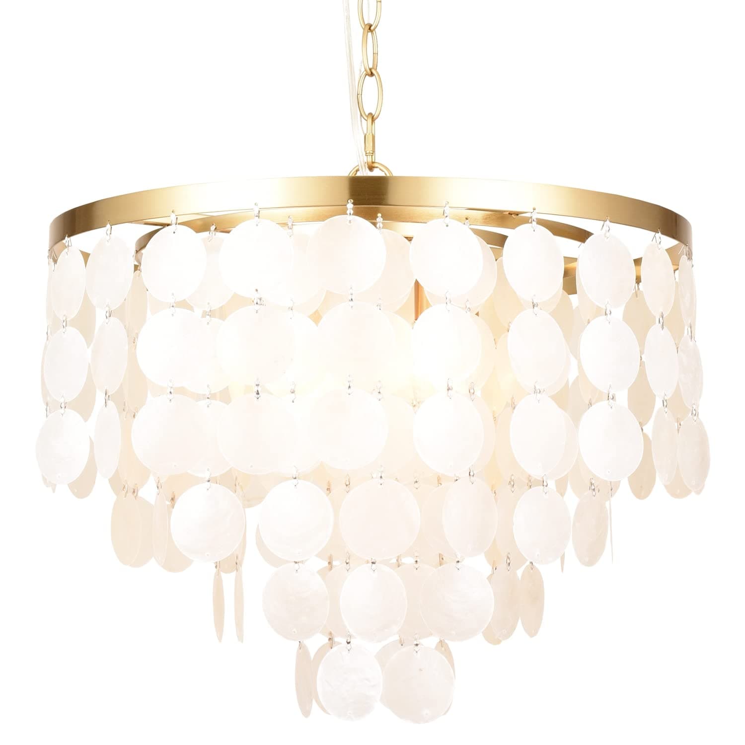 ALICE HOUSE 18.2" White Shell Chandeliers, Brushed Brass Finish, Coastal Kitchen Island Light Fixture, 4 Light Modern Pendant Light for Dining Room, Foyer, Entryway and Bedroom AL2608-P4