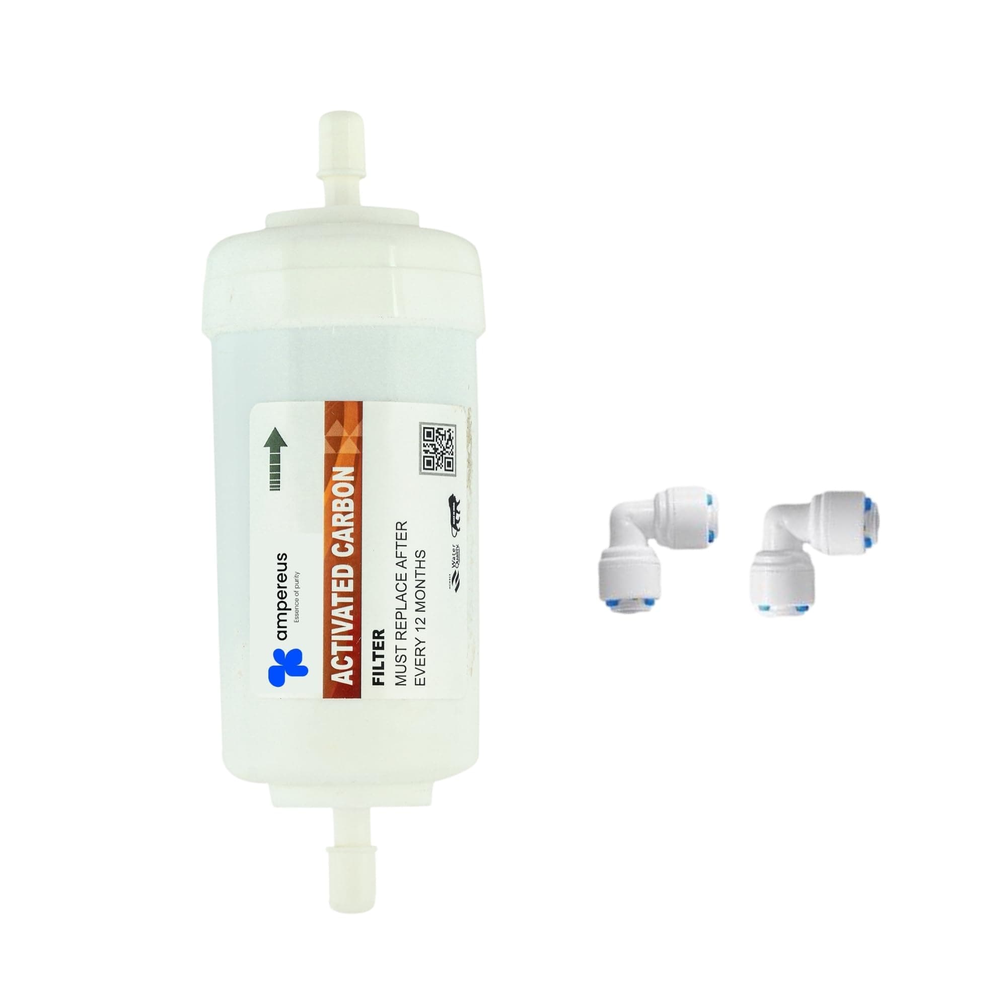 AMPEREUS RO 4 Inch Post-Carbon Filter + 2pcs Connector, Suitable for Kent, Aquagaurd & Other All Major Brand & Non Brandad RO Water Purifier