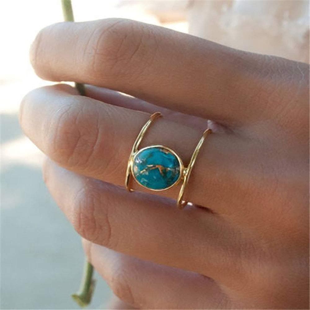 Jewelry Women 18K Gold Filled Huge Turquoise Wedding Anniversary Ring Gift Size 6-10