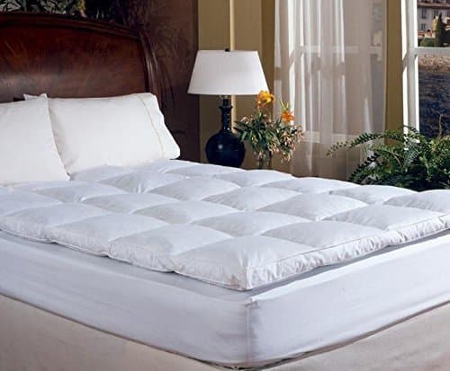 Overstuffed Queen Size Feather Bed Pillow Top Mattress Topper 100% Cotton Cover Baffle Box Design by Baffle Box