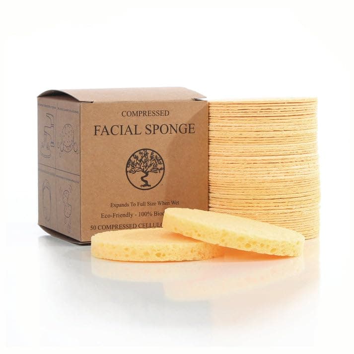 Face Sponges - Compressed Cellulose Facial Sponges - Yellow - 50 Count - Natural & Biodegradable - Reusable & Gentle on Sensitive Skin - Perfect for Facial Cleansing & Makeup Removal