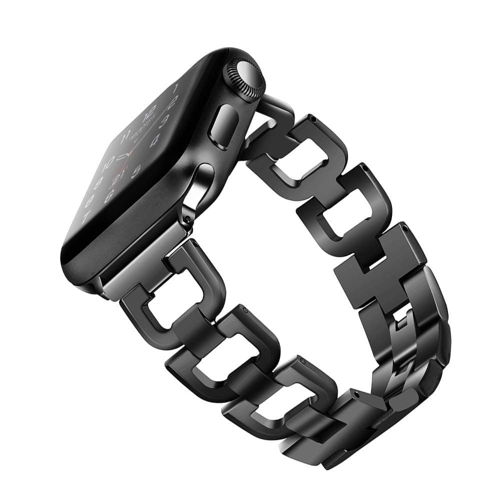 OULUCCI Compatible Apple Watch Band 42mm 44mm 45mm 46mm 49mm iWatch Series 10 9 8 7 6 SE 5 4 3 2 1, Fashion D-Shape Stainless Steel Metal apple watch bands (No Tool Needed) BLACK