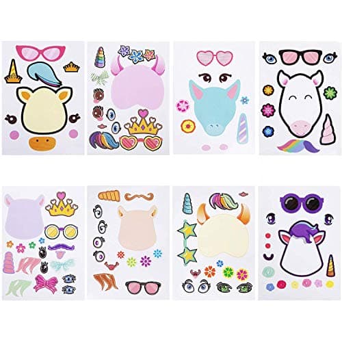 24 Make A Unicorn Stickers, Unicorn Party favors, Fun Craft Project for Kids Birthday Christmas Unicorn Party, Let Your Kids Creative & Design Their Favorite Cartoon Characters (8 Different Patterns)