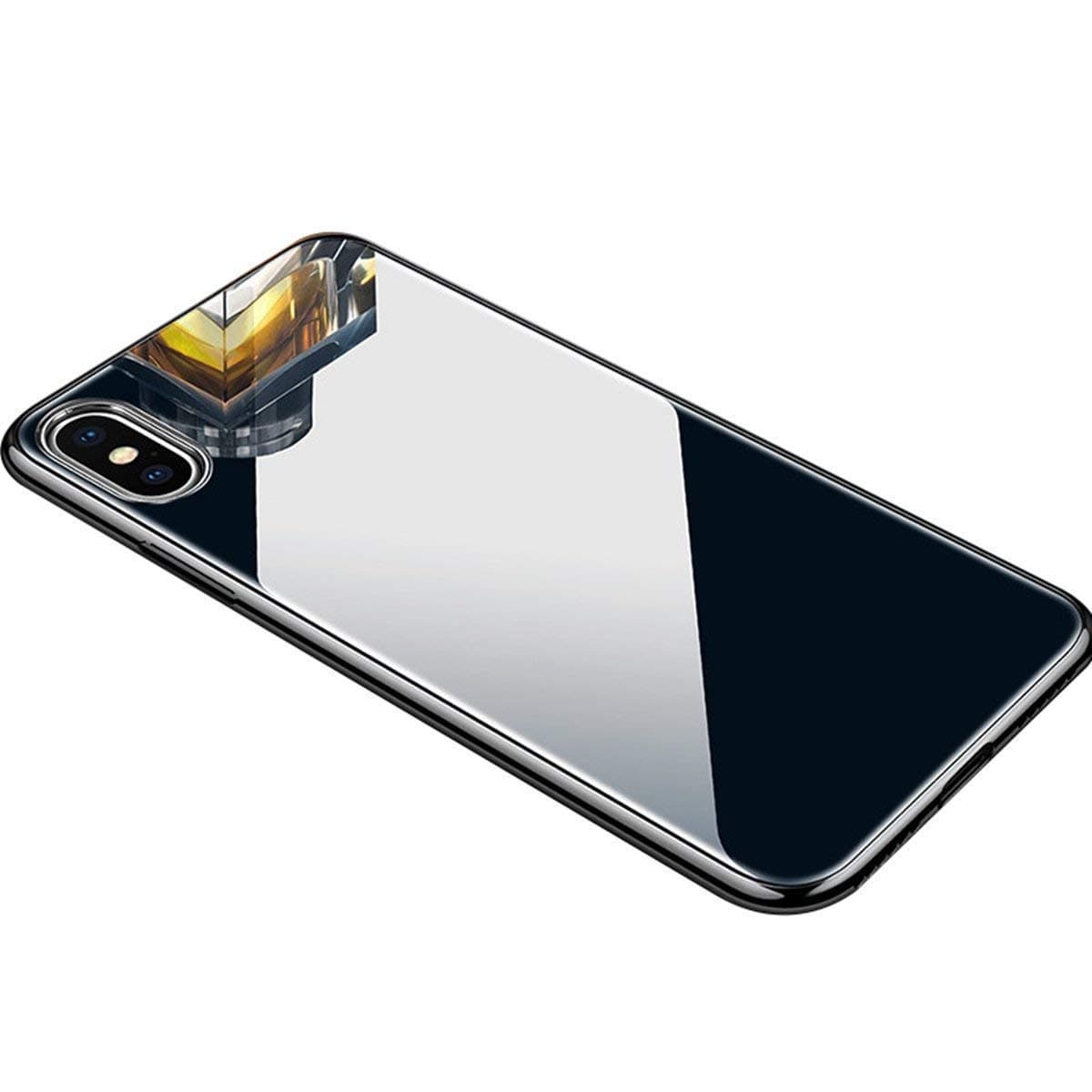pincook Luxury Fashion Mirror Phone Case for iPhone Xs Max Case Soft TPU Bumper Frame Shockproof + Tempered Glass Back Cover for Apple iPhone Xs Max Phone Case Protective Case (Black)