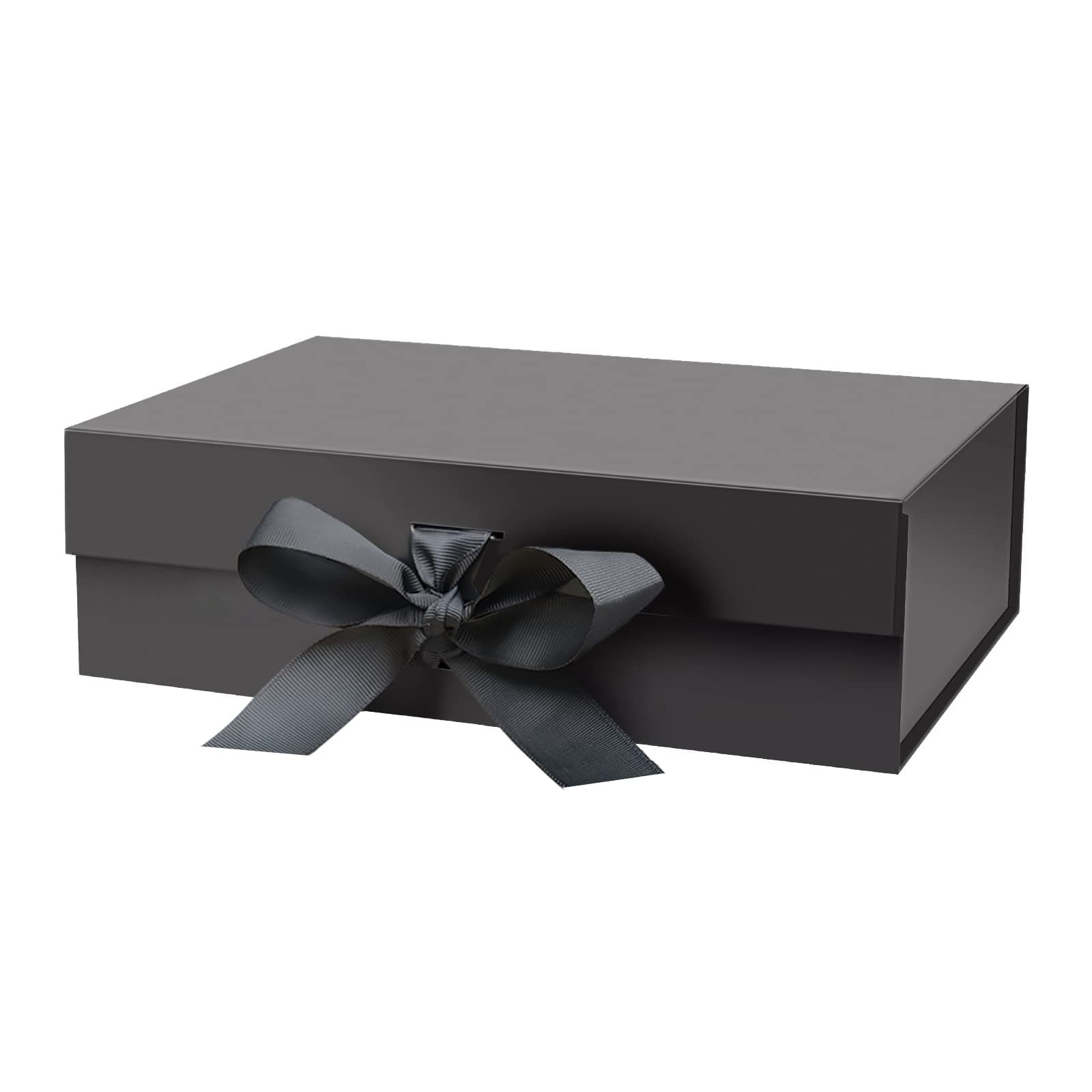 10.5"X7.5"X3.1" Black Magnetic Gift Box with Lid and Ribbon for Presents