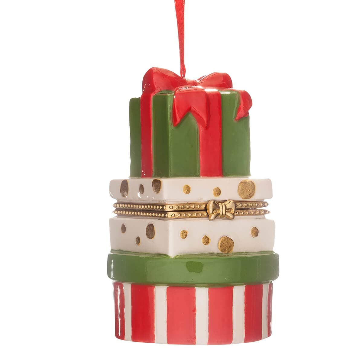 HOLIDAY PEAK Stacked Presents Trinket Box– Surprise Ornament Box fill to gift money, jewelry, engagement ring