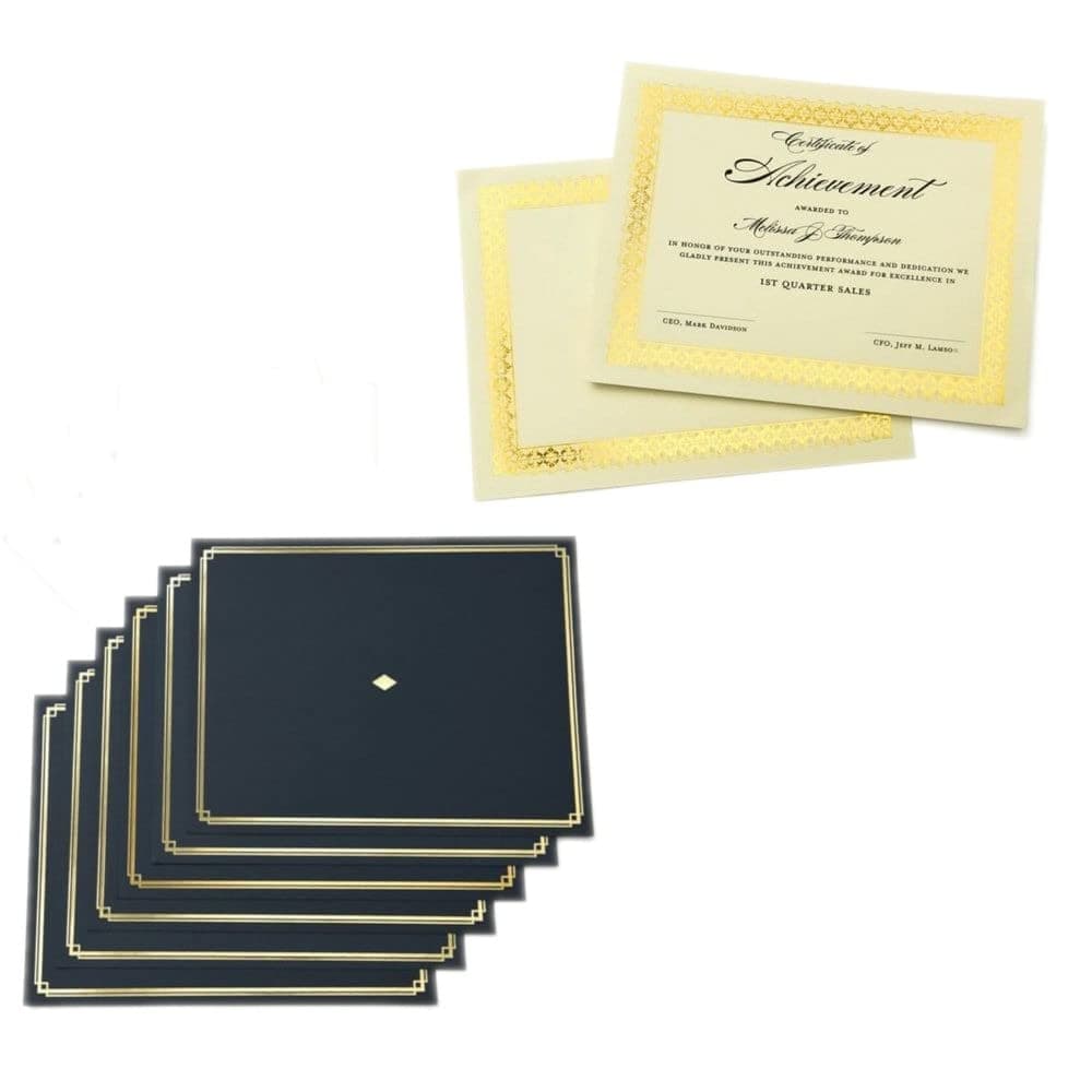 Certificate Kit, 60 Black Certificate Holders and 60 Gold Foil Certificate Papers, Gold Foil Certificates and Black Certificate Holders Kit (54514)