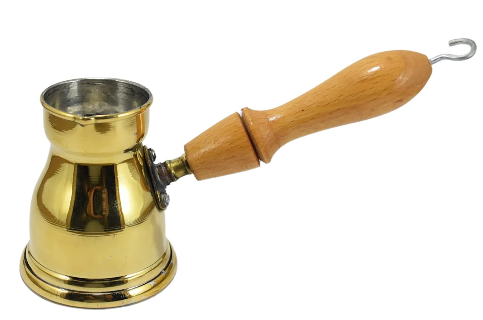 1 Brass Copper Pot Ibrik Briki Turkish Greek Coffee Maker Jazva Cezve Jezve Turka Ararat Arabic Arabian Arabic With Wooden Handle Hand Hammered Handmade Egypt Egyptian Decanter Size No2 (2.70oz/80ml)