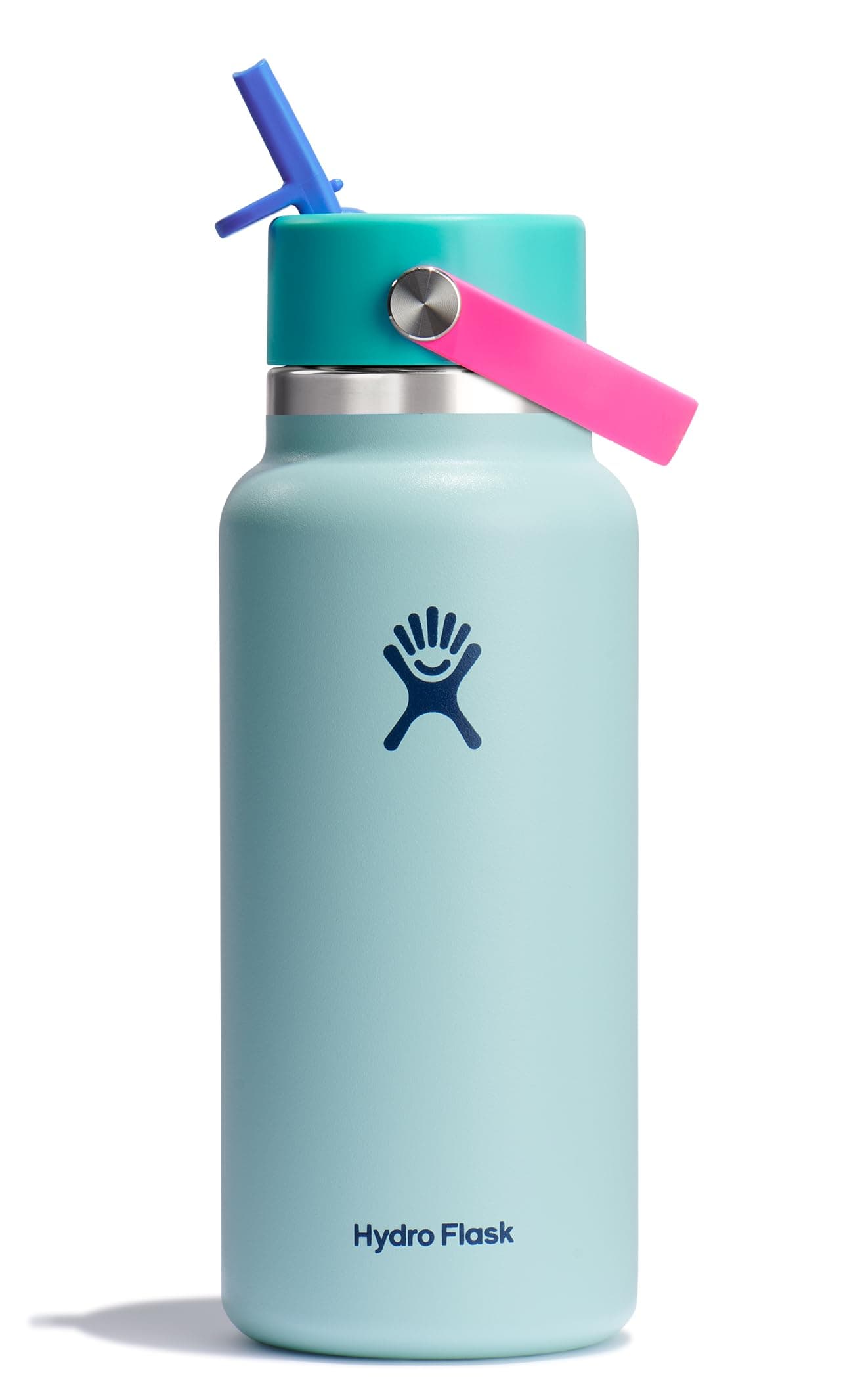 Hydro Flask Water Bottle - Insulated Stainless Steel - Wide Mouth Flex Straw Lid, Non Spill, Leakproof and Refillable in 32 Oz Polar Plunge