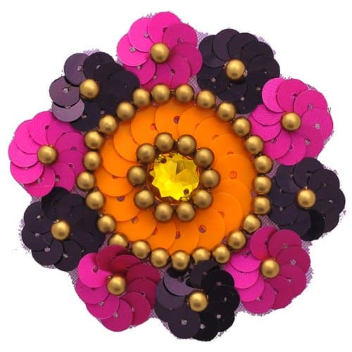 Applique Pink/Purple Flower Beaded Sequin Patch, 2-3/8"D, 1 pc, FF-FF852C