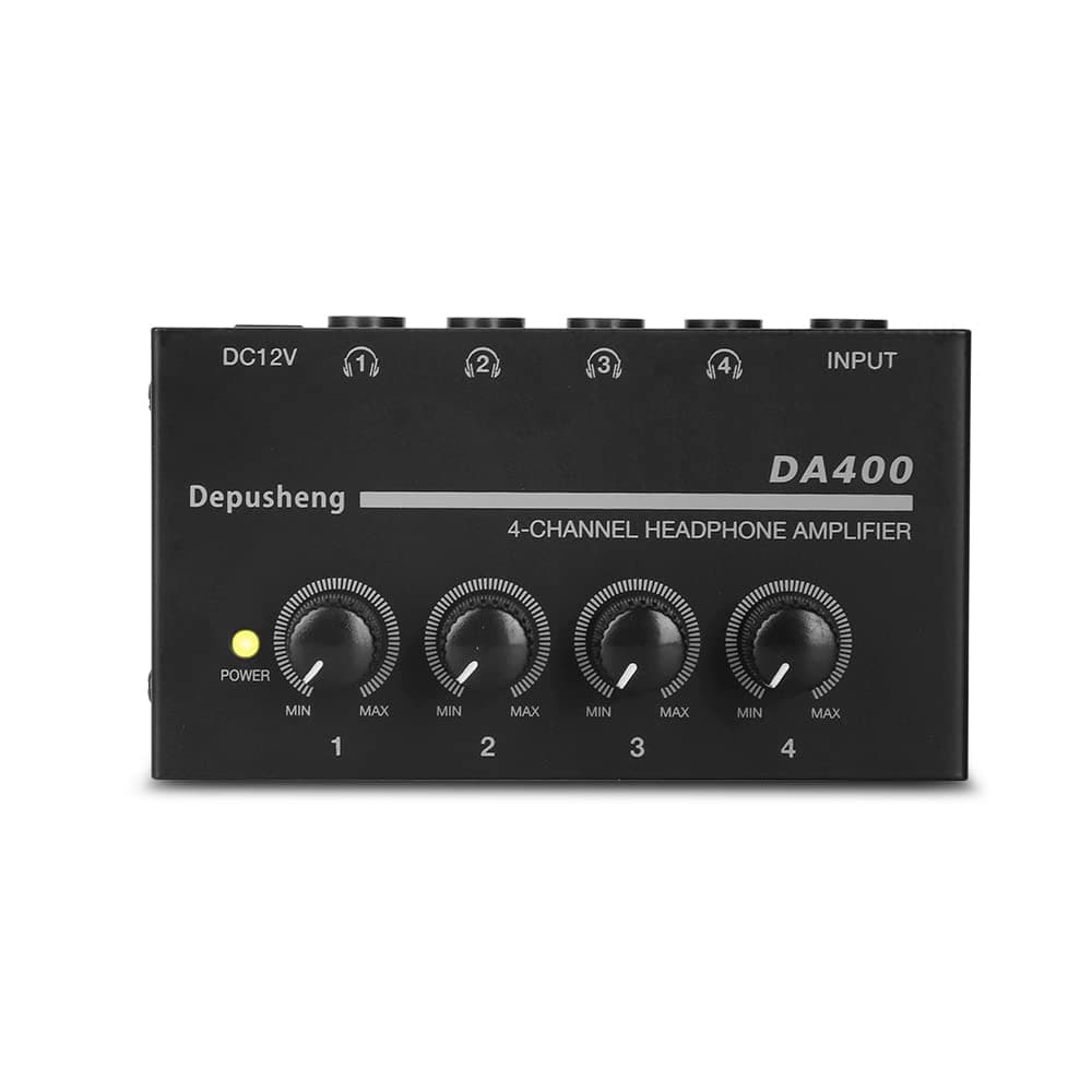 Depusheng DA400 Ultra-Compact 4 Channels Mini Audio Stereo Headphone Amplifier with Power Adapter Black