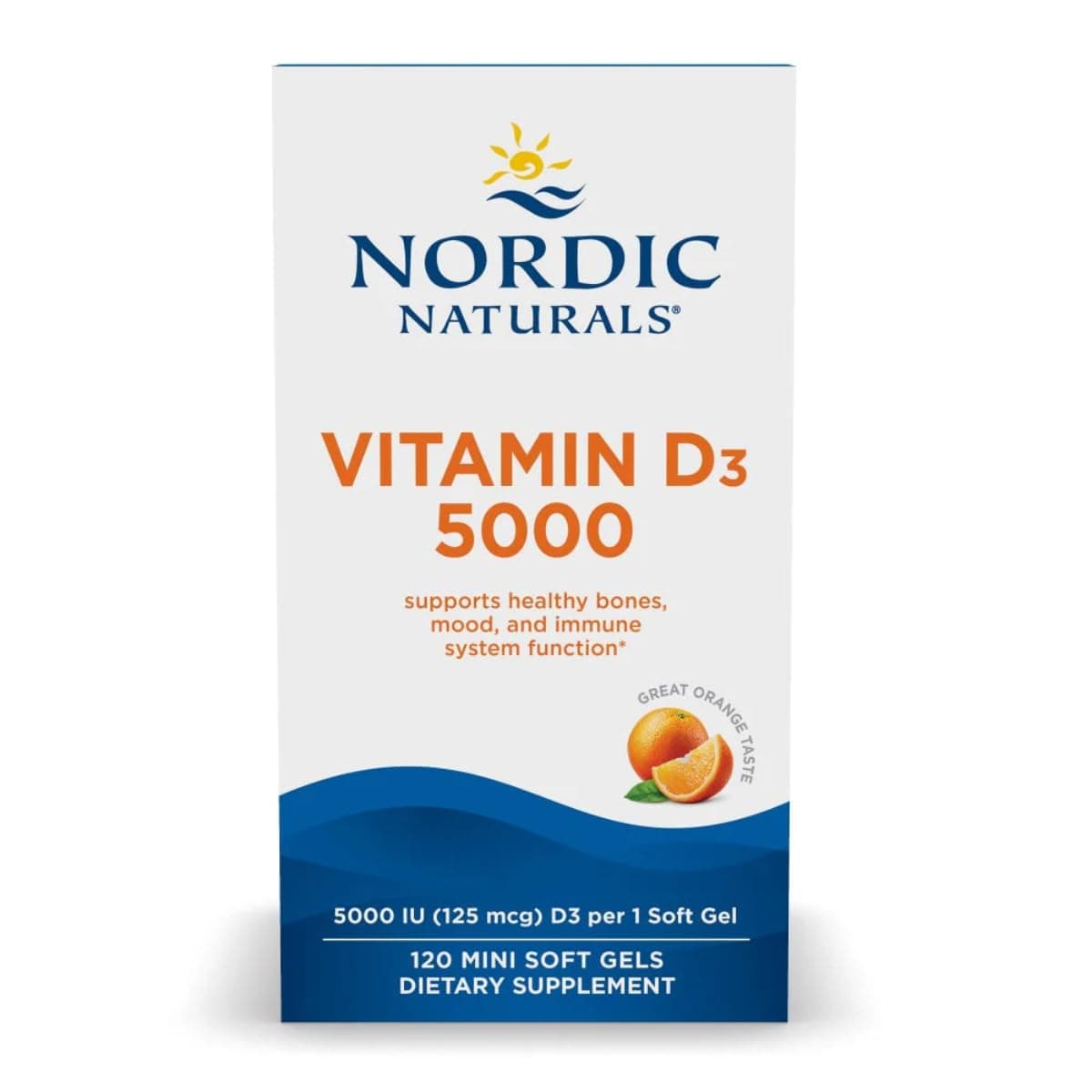 Vitamin D3 5000, Orange - 120 Mini Soft Gels - 5000 IU Vitamin D3 - Supports Healthy Bones, Mood & Immune System Function - Non-GMO - 120 Servings