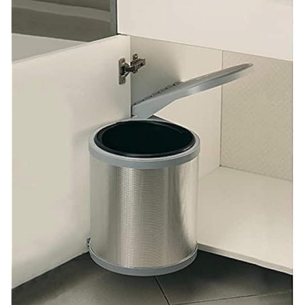 Elletipi Ring PPI607 / 1 Automatic Dustbin for Under Sink Door, Base Side Fixing, Plastic and Steel, 27 x 27 x 32 cm, Stainless Steel Finish