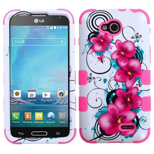 LG Optimus L90 Case, Rock Me Wireless (TM) 3 items Bundle - Screen Protector, 24K Gold Plating Electromagnetic Waves Blocking Sticker and Triple Layers Protective Case for LG Optimus L90 D419. (Morning Petunias)