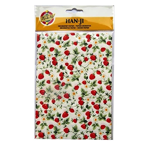 Handmade Decorative Korean Han-ji Mulberry Paper - 2 Designs - Strawberry Plant & Gold Weave - 3 Sheets of Each - Size 8.3 X 5.9