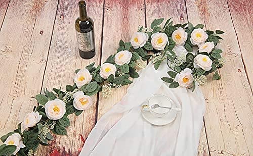 U'Artlines Set of 2 Artificial Rose Tea Garland Simulation Rose Vine Flower Artificial Hanging Flowers for Party Wedding Home Garden (Light Pink)