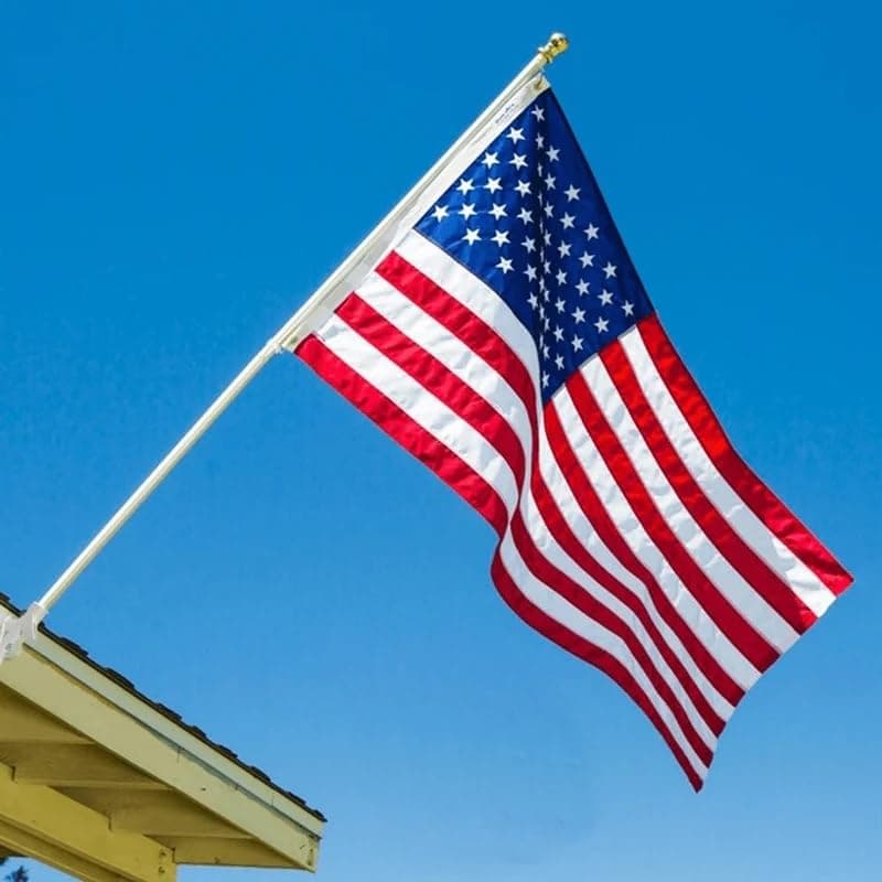 Grace Alley Flag Pole Kit 6 Ft Flagpole with Embroidered American Flag - Embroidered Stars & Stitched Stripes, White Aluminum Rust Free & Tangle Free Wind Resistant Pole and Sturdy White Bracket