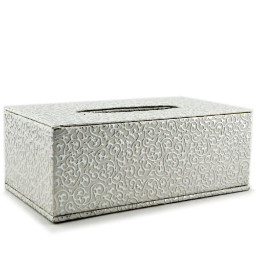 Earlygreen Tissue Box Cover Rectangle Silver Flower Line Pu Leather Holder for Home Office Hotel