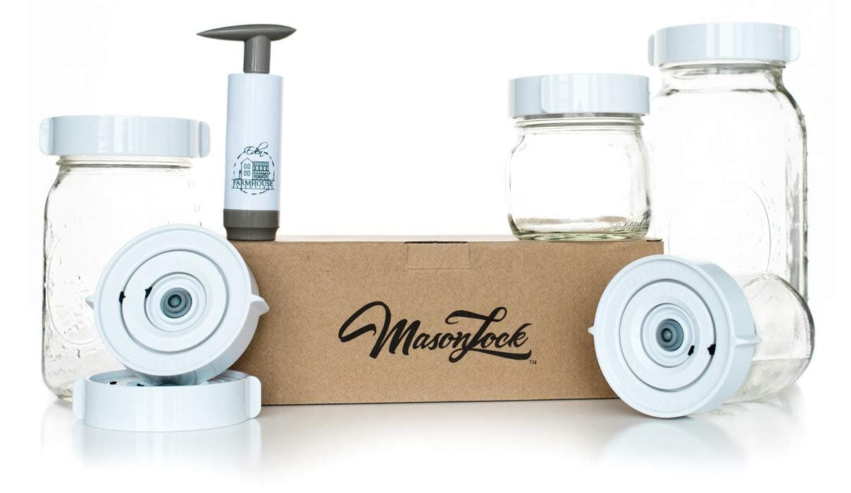 Premium Easy Wide-Mouth Fermenting Kit: Waterless Airlock Fermenter Lids Set with Day & Month Tracker, Pump, Guide. Ferment Sauerkraut, Pickles, Probiotics. Time Saver (Farmhouse White, 6 Pack)