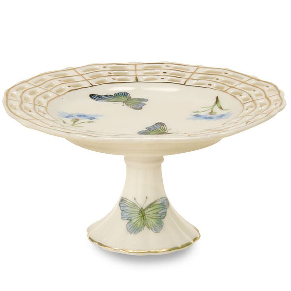 Gracie China by Coastline Imports Pierced Fine Porcelain 4-1/2-Inch Cupcake Stand, Blue Butterfly