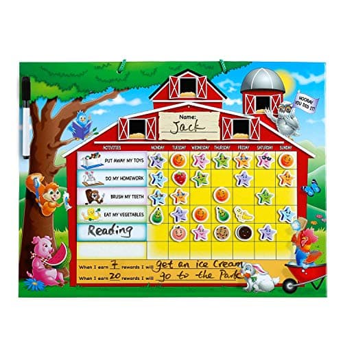 ZazzyKid Rewards Chart and Responsibility Chore Chart for Kids, Encourages and Reinforces Good Behavior, Includes Magnetic Erasable Marker + 15 Chores + 80 Thick Rewards Magnets