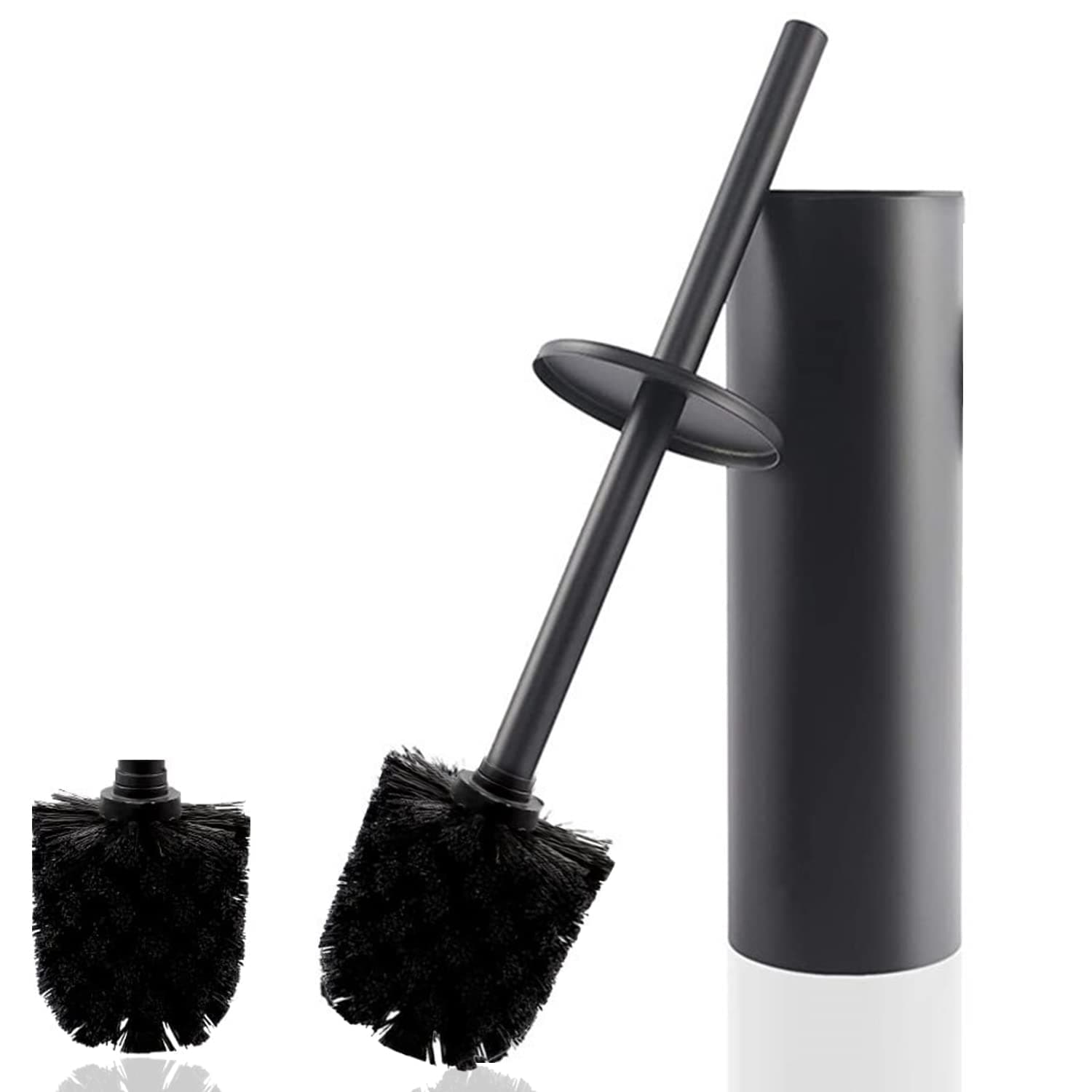 JZS Toilet Brush and Holder Set for Bathroom Toilet Brush Holder Brushed Nickel Stainless Steel 304 Brushed Nickel Round Freestanding Toilet Bowl Brush and Holder for Bathroom Brushed (Black, Floor)