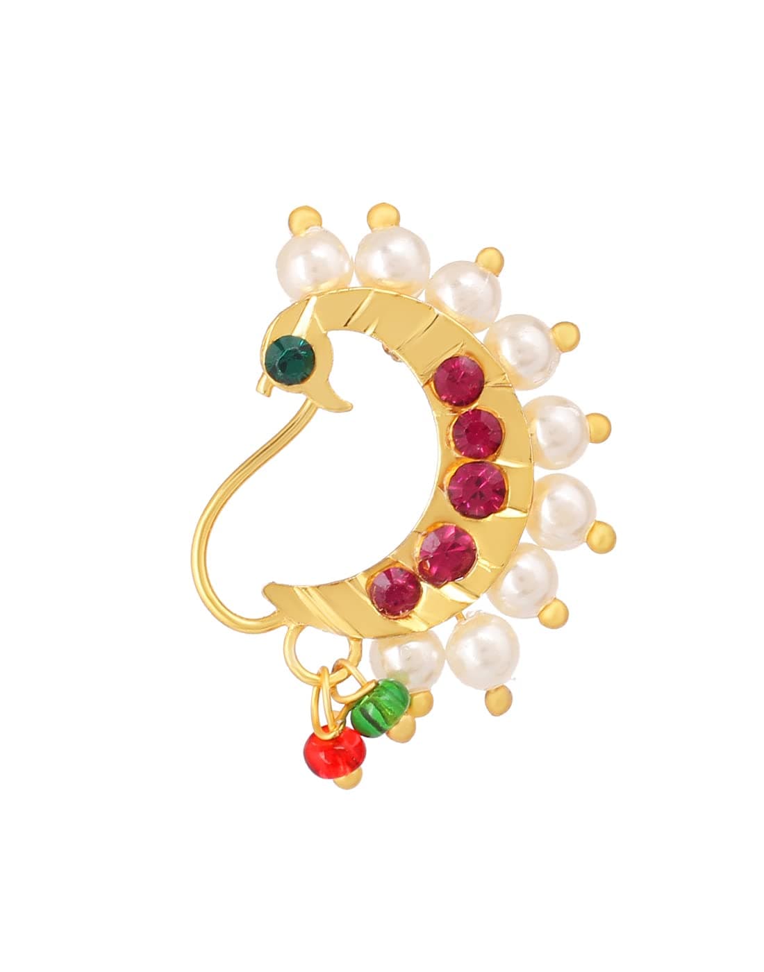 Maharashtrian Marathi Traditional Peacock Nath Nose Ring Pin Without Piercing Nathiya For Women & Girls