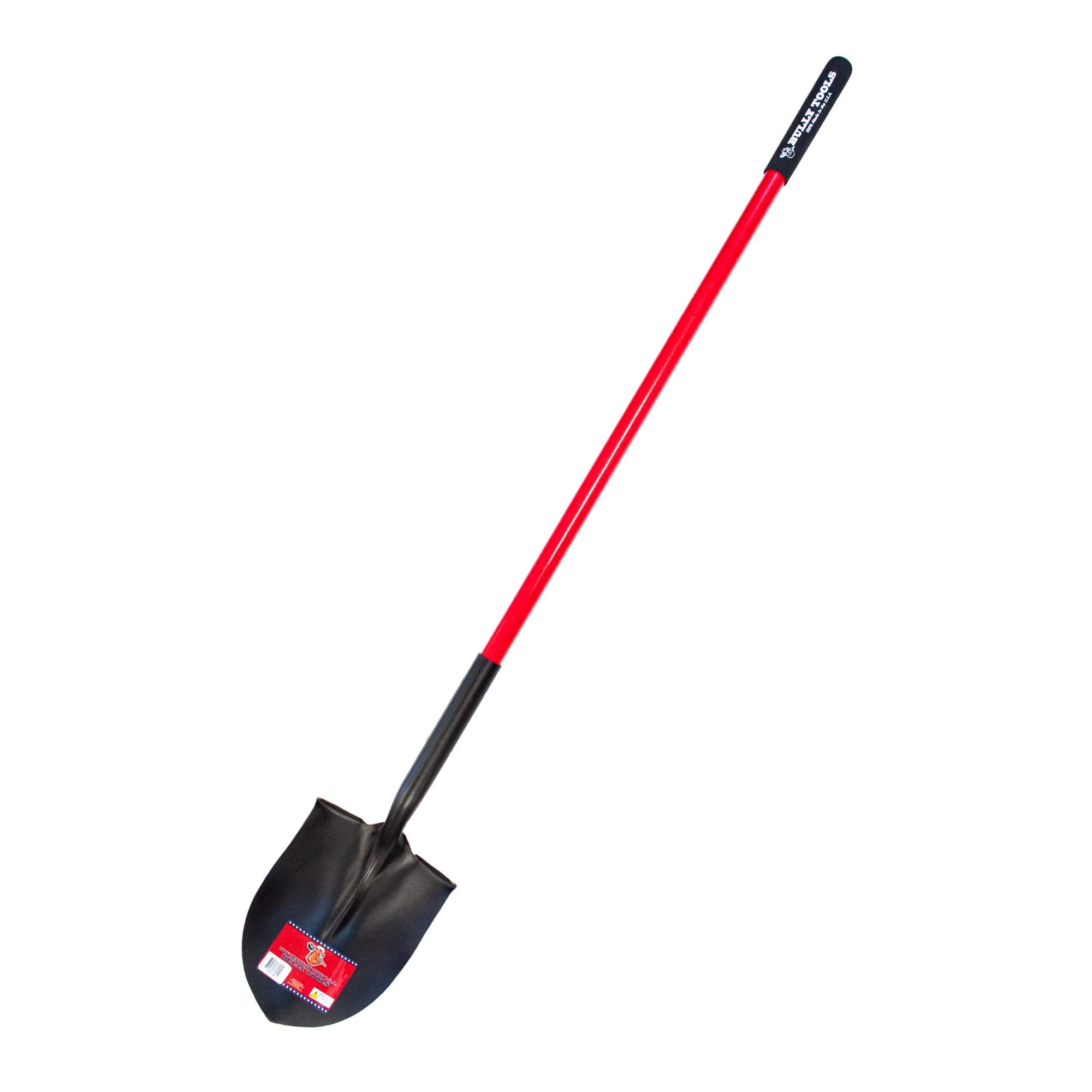 Bully Tools Round Point Heavy Duty Shovel - 14-Gauge Fiberglass Long Handle, Strong Metal Construction, Ideal for Gardening, Digging and Landscaping, Square and Flat Head Design - 100% Made in the USA