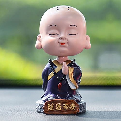 WANDERBAL HOME New Year Gift Resin Cute Monk Car Interior Display Ornaments with Best Wishes (Blue)