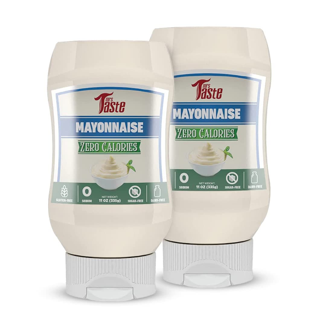 Mrs Taste Multi-Pack Sugar Free Mayo, Zero Calories, Zero Sodium, Zero Sugar, High Fiber, Keto Friendly, Condiments and Sauces, Free Peapops Protien Chips (2 Pack, Mayo)