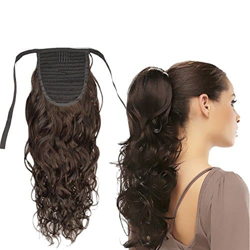 100% Virgin Human Hair Curly Wave Clip in Wrap Around Ponytail Extension for Women Natural Color (20 inch)