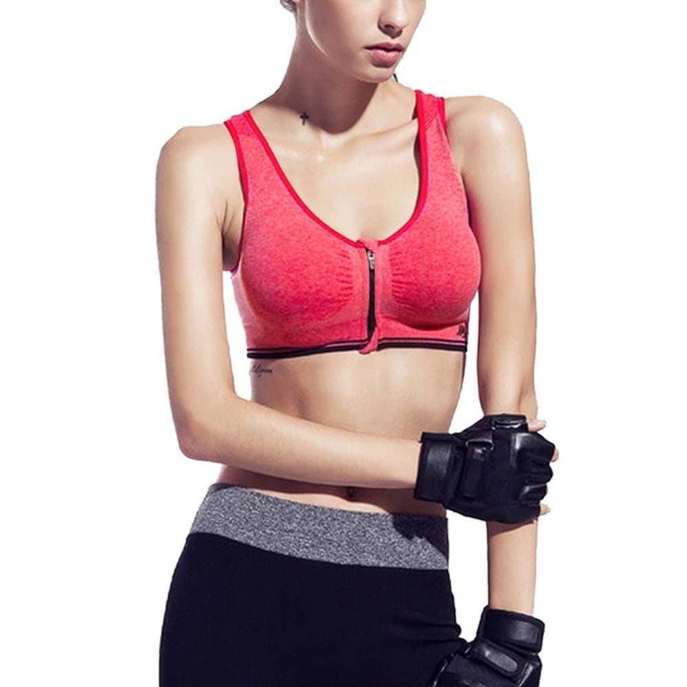 Encounter Women's Strech Removable Pads Front Zipped Comfort Sports Bra