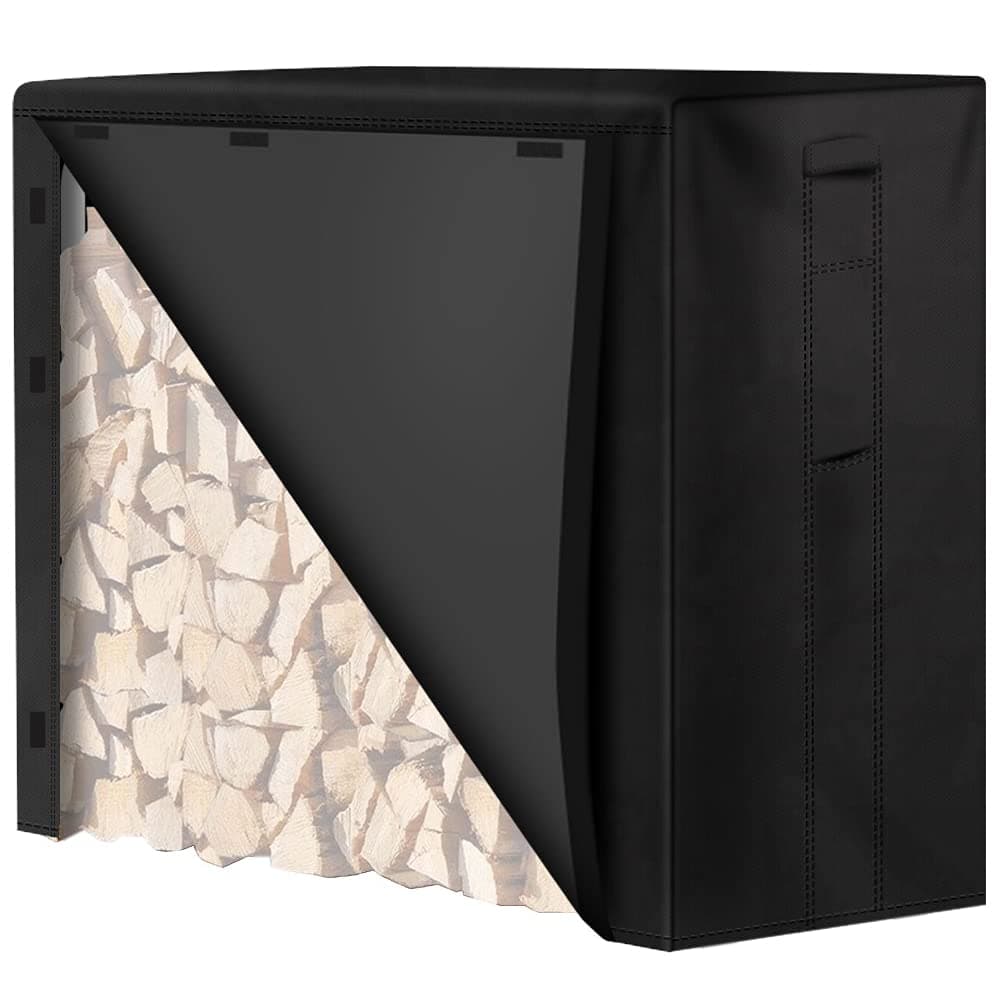 Amagabeli 4ft Firewood Log Rack Cover Weather Resistant Outdoor Heavy Duty Waterproof 600D Oxford Fabric Fireplace Logs Holder Covering Fire Wood Storage Covers with PVC Backing Black