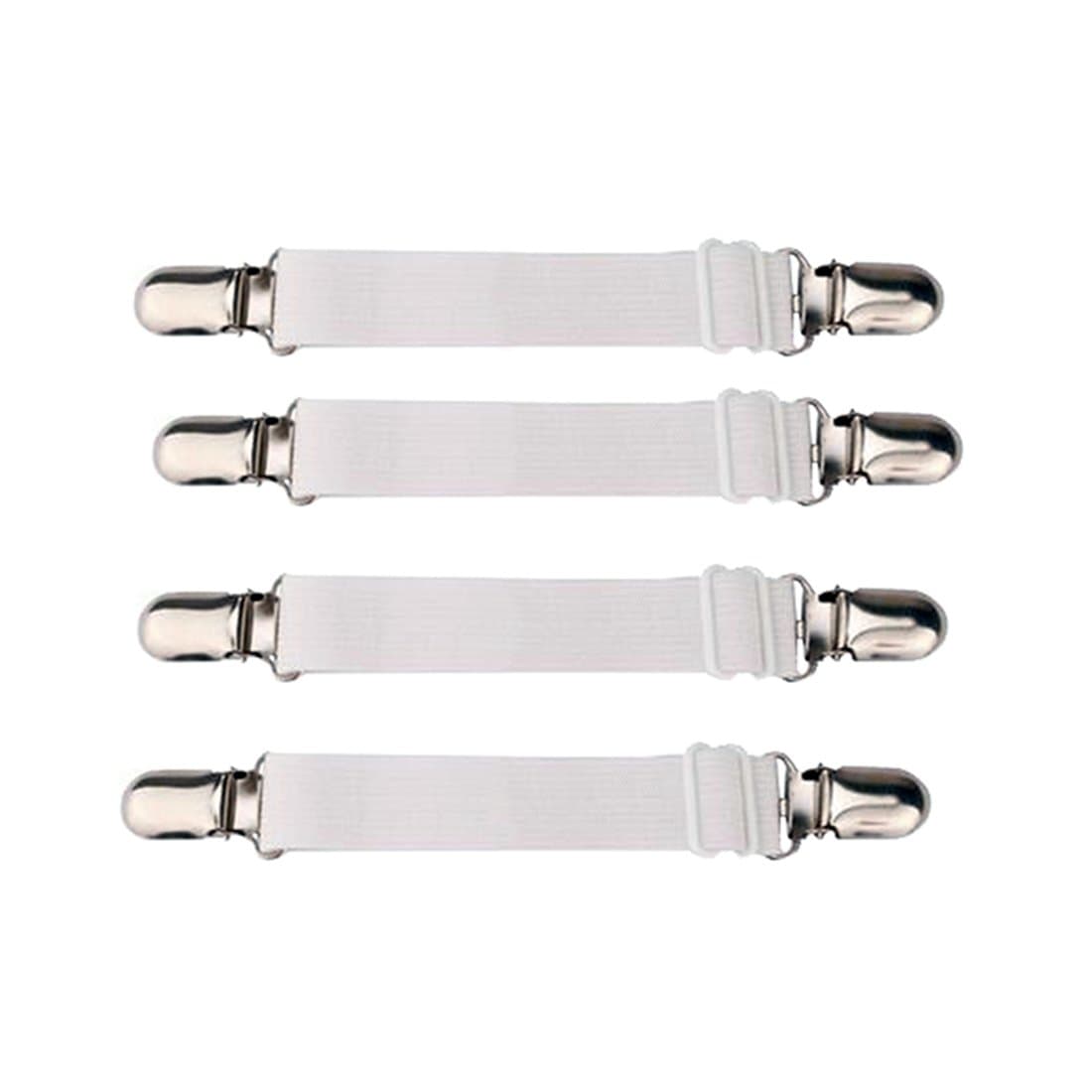 SERODA 4 Pieces Sheet Suspenders,Slipcover holders, Adjustable Different Length,Fit for All Size Bed,Crib,Couch,Ironing Board and Table (10cm-30cm,White)